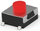 Short-stroke pushbutton, Form A (N/O), 50 mA/24 VDC, unlit , actuator (red, L 1.7 mm), 2.54 N, SMD