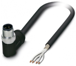 Sensor actuator cable, M12-cable plug, angled to open end, 4 pole, 5 m, PE-X, black, 4 A, 1407315