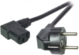 Power cord, Europe, plug type E + F, angled on C13 jack, angled, black, 2 m