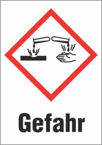 Hazardous goods sign, symbol: GHS05/text: "Gefahr", plastic, 013.29-9-37X26-W1 / 36 ST