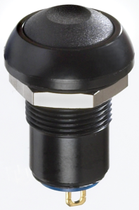 Pushbutton switch, 1 pole, black, unlit , 4 A/12 V, mounting Ø 13.6 mm, IP67, IPR1SAD2