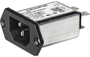 IEC inlet filter C14, 50 to 60 Hz, 10 A, 250 VAC, faston plug 6.3 mm, 3-130-939