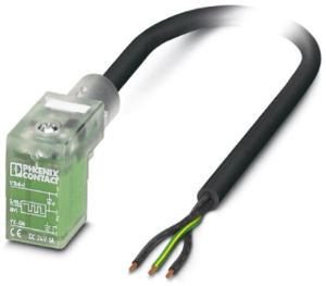 Sensor actuator cable, valve connector DIN shape C to open end, 3 pole, 1.5 m, PUR, black, 1 A, 1401434