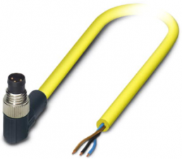 Sensor actuator cable, M8-cable plug, angled to open end, 3 pole, 5 m, PVC, yellow, 4 A, 1406292