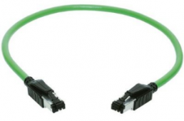 System cable, RJ11/RJ14 plug, straight to RJ11/RJ14 plug, straight, Cat 5, PVC, 10 m, green