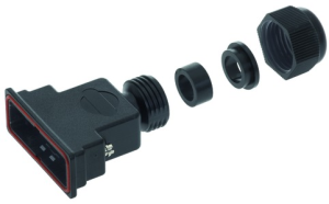 D-Sub connector housing, size: 1 (DE), straight 180°, cable Ø 6 to 8 mm, thermoplastic, black, 09670090438