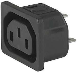 Built-in appliance socket F, 3 pole, snap-in, plug-in connection, black, 6600.4312.21