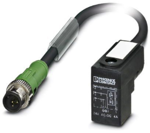 Sensor actuator cable, M12-cable plug, straight to valve connector DIN shape C, 3 pole, 1.5 m, PUR, black, 4 A, 1435454