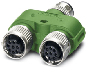 Adapter, 2 x M12 (8 pole, socket) to M12 (8 pole, plug), Y-shape, 1454972