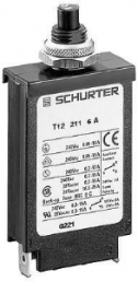 Circuit breaker, 1 pole, T characteristic, 1.6 A, 28 V (DC), 240 V (AC), faston plug 6.3 x 0.8 mm, threaded fastening, IP40