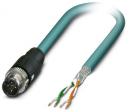 Network cable, M12-plug, straight to open end, Cat 5, SF/UTP, PUR, 1 m, blue