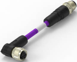 Sensor actuator cable, M12-cable plug, straight to M12-cable socket, angled, 2 pole, 0.5 m, PUR, purple, 4 A, TAB62635501-001