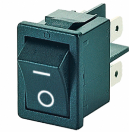 Rocker switch, black, 2 pole, On-Off, off switch, 10 (4) A/250 VAC, 6 (4) A/250 VAC, IP40, unlit, printed