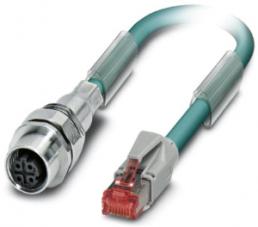 Network cable, M12 socket, straight to RJ45 plug, straight, Cat 5, SF/UTP, PUR, 0.25 m, blue