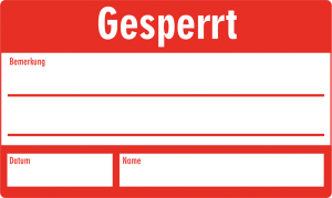 Label, text: "Gesperrt", (W) 50 mm, paper, 088.53-4-30X50-Z4
