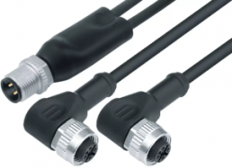 Sensor actuator cable, M12-cable plug, straight to 2 x M12-cable socket, angled, 4 pole/2 x 3 pole, 2 m, PUR, black, 4 A, 77 9829 3434 50003-0200
