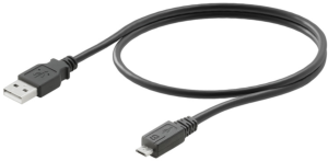 USB Adapter cable, USB plug type A to micro USB plug type B, 1.8 m, black
