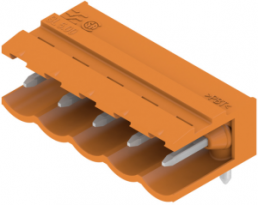 Pin header, 5 pole, pitch 5 mm, angled, orange, 1571160000