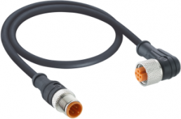 Sensor actuator cable, M12-cable plug, straight to M12-cable socket, angled, 4 pole, 2 m, PUR, black, 4 A, 1210 1205 04 301 2M