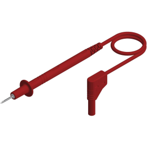 Measuring line with (Test probe, straight) to (4 mm plug, spring-loaded, angled), 1 m, red, PVC, 1.0 mm², CAT II