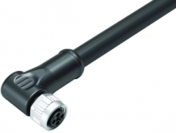 Sensor actuator cable, M12-cable socket, angled to open end, 4 pole, 5 m, PUR, black, 12 A, 77 0634 0000 50704-0500