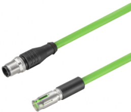 Sensor actuator cable, M12-cable plug, straight to M12-cable socket, straight, 4 pole, 1 m, PUR, green, 4 A, 2451120100