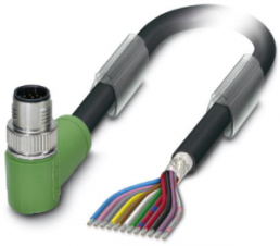 Sensor actuator cable, M12-cable plug, angled to open end, 12 pole, 1.5 m, PUR/PVC, black, 1.5 A, 1430080