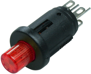 Pushbutton switch, 2 pole, red, illuminated  (red), 0.2 A/60 V, mounting Ø 5.1 mm, IP40, 0041.8857.3117