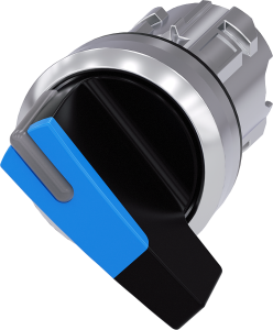 Toggle switch, illuminable, latching, waistband round, blue, front ring silver, 90°, mounting Ø 22.3 mm, 3SU1052-2CF50-0AA0