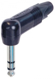 6.35 mm angle jack plug, 3 pole (stereo), solder connection, NP3RX-BAG