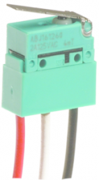 Ultraminiature snap-action switche, On-Off, stranded wires, hinge lever, 0.39 N, 1 A/125 VAC, 30 VDC, IP67