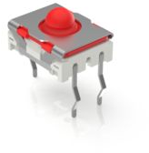 Short-stroke pushbutton, 1 Form A (N/O), 0.1 A/35 V, unlit , actuator (red, L 1.4 mm), 5 N, THT