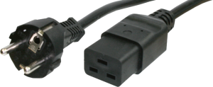 Device connection line, Europe, plug type E + F, straight on C19 jack, straight, H05VV-F3G1.5mm², black, 3 m