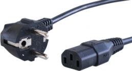Device connection line, Europe, plug type E + F, angled on C13 jack, straight, H05VV-F3G0.75mm², black, 500 mm