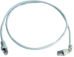 Patch cable, RJ45 plug, straight to RJ45 plug, angled, Cat 6A, S/FTP, PVC, 1.5 m, gray