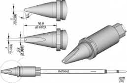 JBC soldering tip, R470042/1.0 mm, drawing soldering tip
