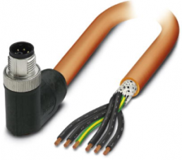 Sensor actuator cable, M12-cable plug, angled to open end, 6 pole, 3 m, PUR, orange, 8 A, 1414937