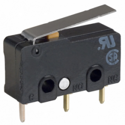 Subminiature snap-action switch, On-On, PCB connection, hinge lever, 0.49 N, 5 A/125 VAC, 3 A/250 VAC, IP40