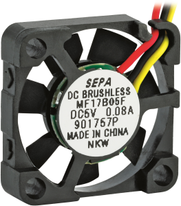 DC axial fan, 5 V, 17 x 17 x 4.5 mm, 1.1 m³/h, 15 dB, slide bearing, SEPA, MF17B05FSE