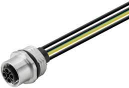 Sensor actuator cable, M12-flange socket, straight to open end, 4 pole, 0.3 m, PUR, 12 A, 1993620000