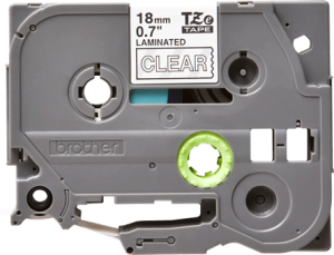 Labelling tape cartridge, 18 mm, tape transparent, font white, 8 m, TZE-145