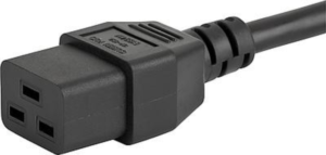 Device connection line, Europe, plug type E + F, angled on C19 jack, straight, H05VV-F3G1.5mm², black, 2.5 m