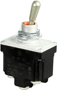 Toggle switch, metal, 2 pole, groping/latching, (On)-Off-(On), 10 A/250 VAC, silver-plated, 2TL1-5