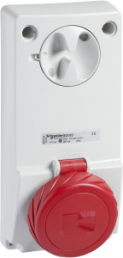 CEE surface-mounted socket, 3 pole, 16 A/380-415 V, red, 9 h, IP65, 82084