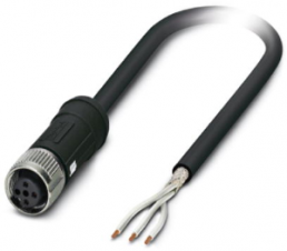 Sensor actuator cable, M12-cable socket, straight to open end, 3 pole, 2 m, PE-X, black, 4 A, 1407303