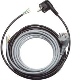 Device connection line, Europe, german schuko-style plug, angled on open end, H05VV-F3G1.5mm², gray, 1.5 m