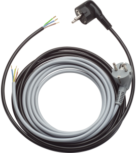 Device connection line, Europe, german schuko-style plug, angled on open end, H05VV-F3G1.5mm², gray, 1 m