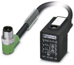 Sensor actuator cable, M12-cable plug, angled to valve connector DIN shape B, 3 pole, 3 m, PUR, black, 4 A, 1435218