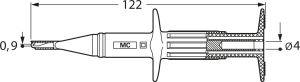 Clamp test probe, red, max. 0.9 mm, L 122 mm, CAT III, socket 4 mm, 66.9116-22