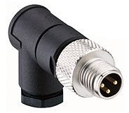 Plug, M8, 3 pole, solder connection, screw locking, angled, 69544